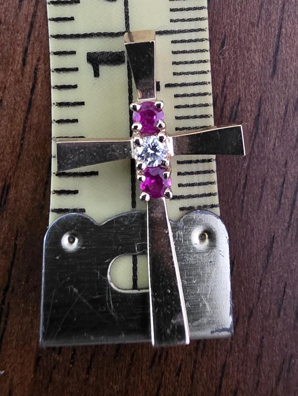Vintage 14k Solid Gold Diamond And Ruby Cross Pendant - Picture 14 of 15